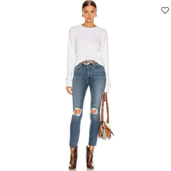 Re/Done 90's High Rise Ankle Crop Jeans in Dusk Destroy - Picture 1 of 13